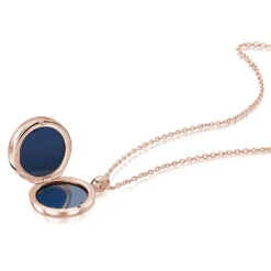 Lapis Lazuli Modern Round Locket – Rose Gold 13 Lapis Lazuli Modern Round Locket – Rose Gold -Fashion Accessories locket round inlay flat open rose