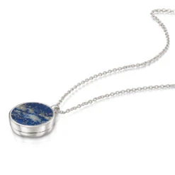 Lapis Lazuli Modern Round Locket – Silver 12 Lapis Lazuli Modern Round Locket – Silver -Fashion Accessories locket round inlay lapis flatlay close silver