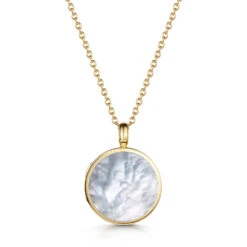 Mother Of Pearl Modern Round Locket – Gold