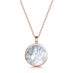 Mother Of Pearl Modern Round Locket – Rose Gold