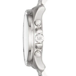 Michael Kors Oversized Steel Mens Engraved Watch -Fashion Accessories michael kors mens watch silver blue dial side