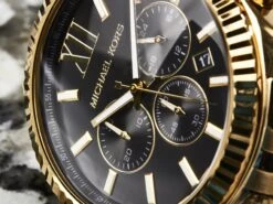 Michael Kors Extra Large Gold Mens Engraved Watch -Fashion Accessories mk men close up scaled 1