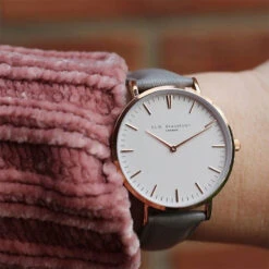 Large Rose Gold & Grey Leather Ladies Watch -Fashion Accessories model oxford rose stone