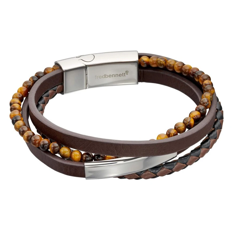 Brown Leather & Tigers Eye Name Bar Bracelet – LARGE 7 Brown Leather & Tigers Eye Name Bar Bracelet – LARGE - Image 5