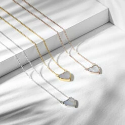 Small Pearl Heart Engraved Necklace – Gold -Fashion Accessories myri 12