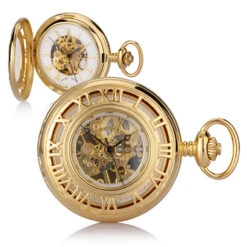 Numerals Skeleton Pocket Watch – Gold