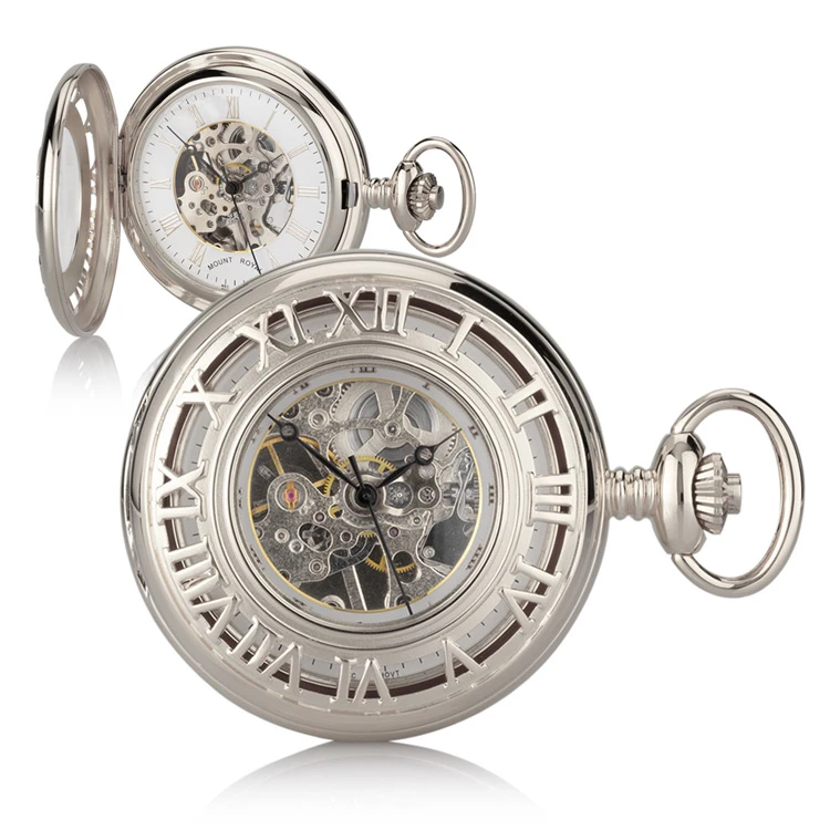 Numerals Skeleton Pocket Watch – Silver 3 Numerals Skeleton Pocket Watch – Silver