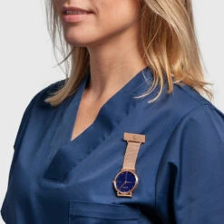 Coluri Rose Gold Mesh Nurse Watch – Blue -Fashion Accessories nurse watch model rose mesh fob blue close