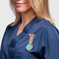 Coluri Rose Gold Mesh Nurse Watch – Green Dial -Fashion Accessories nurse watch model rose mesh fob green close