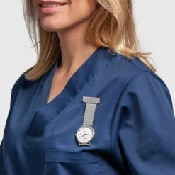 Coluri Silver Mesh Nurse Watch – White Dial -Fashion Accessories nurse watch model silver mesh fob close