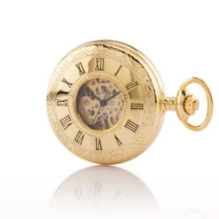 Gold Plated Half Hunter Mechanical Pocket Watch -Fashion Accessories open gold pocket watch closed