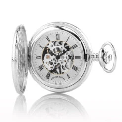 Silver Plated Half Hunter Mechanical Pocket Watch -Fashion Accessories open silver pocket watch
