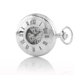 Silver Plated Half Hunter Mechanical Pocket Watch -Fashion Accessories open silver pocket watch closed