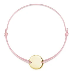 Pink Personalised Friendship Bracelet – Gold Disc -Fashion Accessories pink chord personalieed bracelet gold