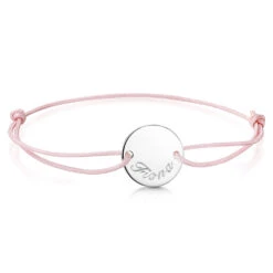 Pink Personalised Friendship Bracelet – Silver Disc