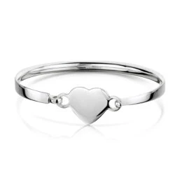 Sterling Silver Children’s Heart Clasp Bangle – Medium