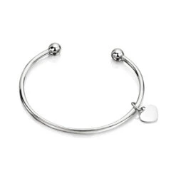 Drop Heart Torque Children’s Bangle – Silver