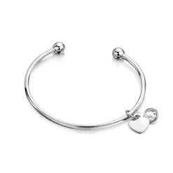Drop Heart Birthstone Torque Children’s Bangle – Silver -Fashion Accessories pmb3606bstone h scaled 1