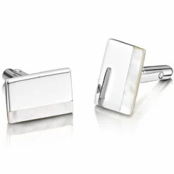 Solid Silver Oblong Cufflinks – Pearl