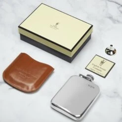 Pewter 6oz Personalised Leather Hip Flask -Fashion Accessories purse cap top with leather pouch scaled 1