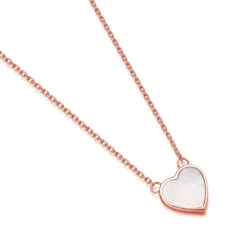 Small Pearl Heart Engraved Necklace – Rose Gold -Fashion Accessories rose pearl heart necklace flat