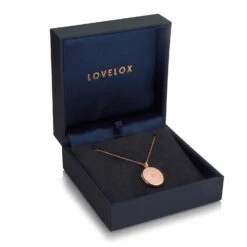 Clear Crystal Oval Personalised Locket – Rose Gold -Fashion Accessories rosegollittleovalwithdiamondinbluebox
