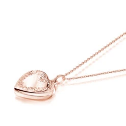 Scroll Heart Rose Gold Locket -Fashion Accessories scroll heart locket ROSE GOLD flat