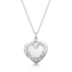 Scroll Heart Silver Locket