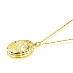 Large Oval Scroll Gold Locket -Fashion Accessories scroll oval locket GOLD flat
