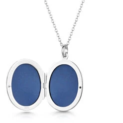 Large Oval Locket – Silver -Fashion Accessories scroll oval locket open SILVER 2