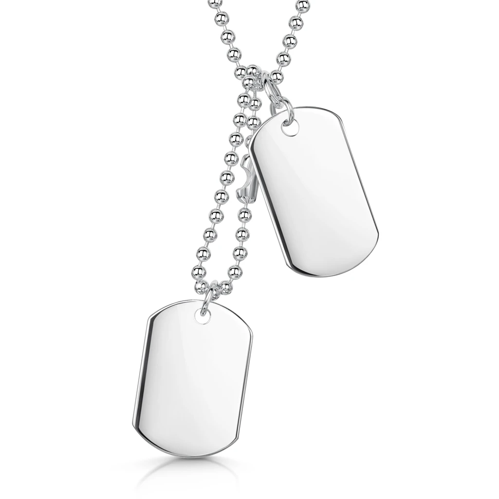 Double Dog Tag Mens Necklace – Silver 3 Double Dog Tag Mens Necklace – Silver