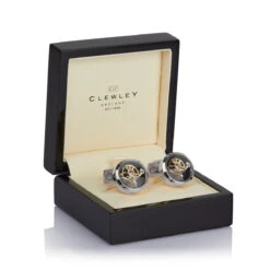 Tourbillon Cufflinks – Silver -Fashion Accessories silver mechanical cufflinks in box
