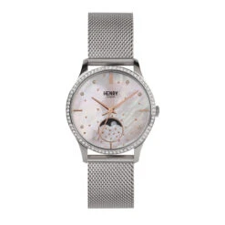 Moon-Phase Pearl Ladies Engraved Watch – Steel