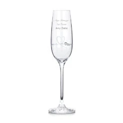 Personalised Diamante Heart Glass Flute
